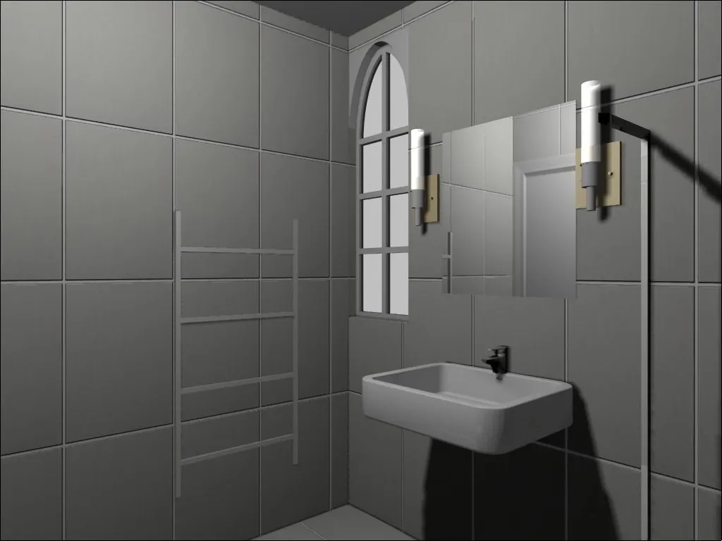 A 3D design visual of a shower room