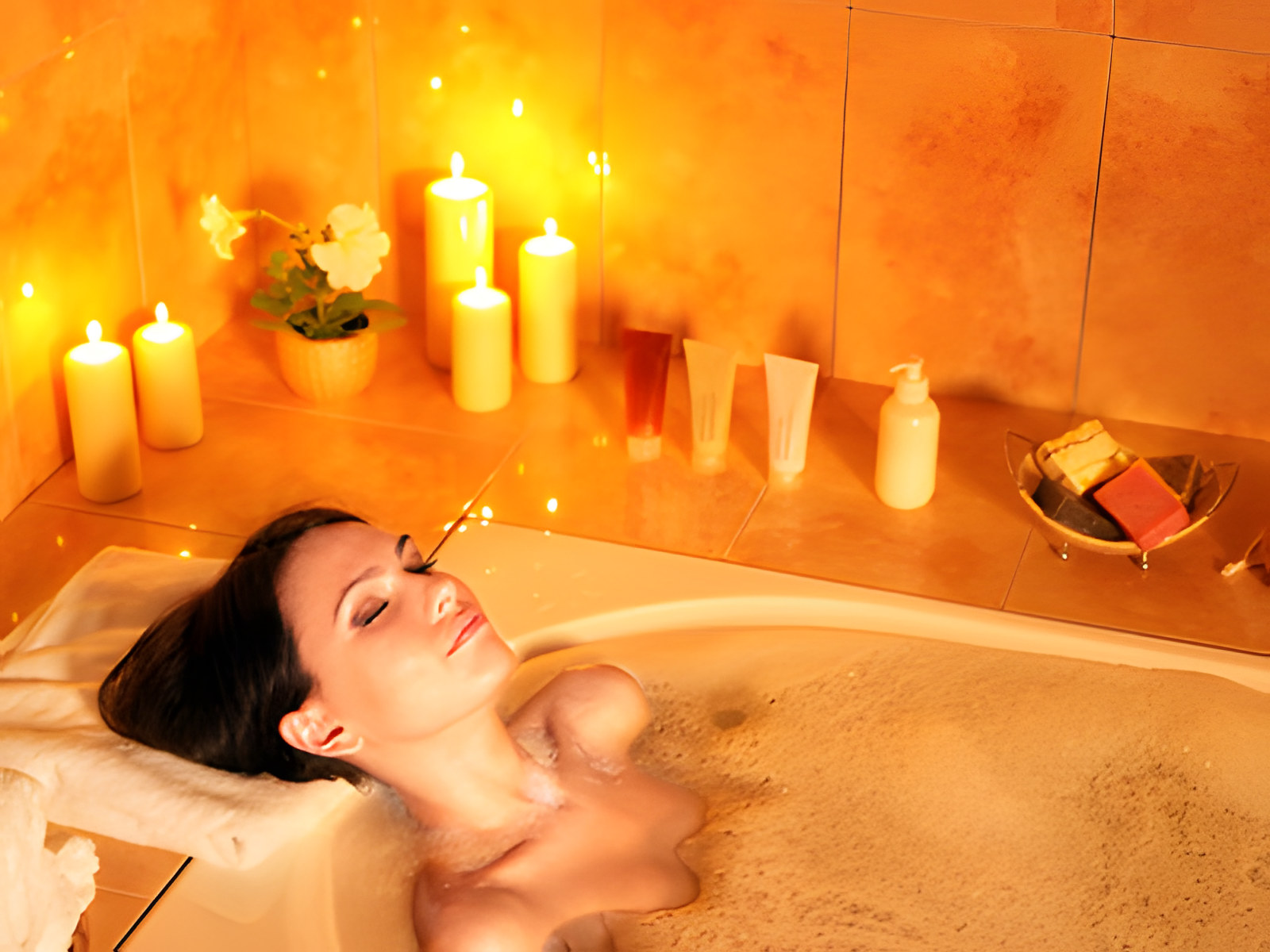 Woman take bubble  bath.